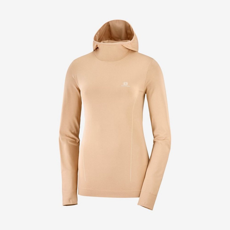 Salomon ESSENTIAL SEAMLESS HOODIE Beige | 7650SOKXJ