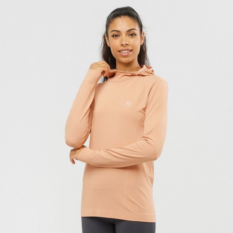 Salomon ESSENTIAL SEAMLESS HOODIE Beige | 7650SOKXJ